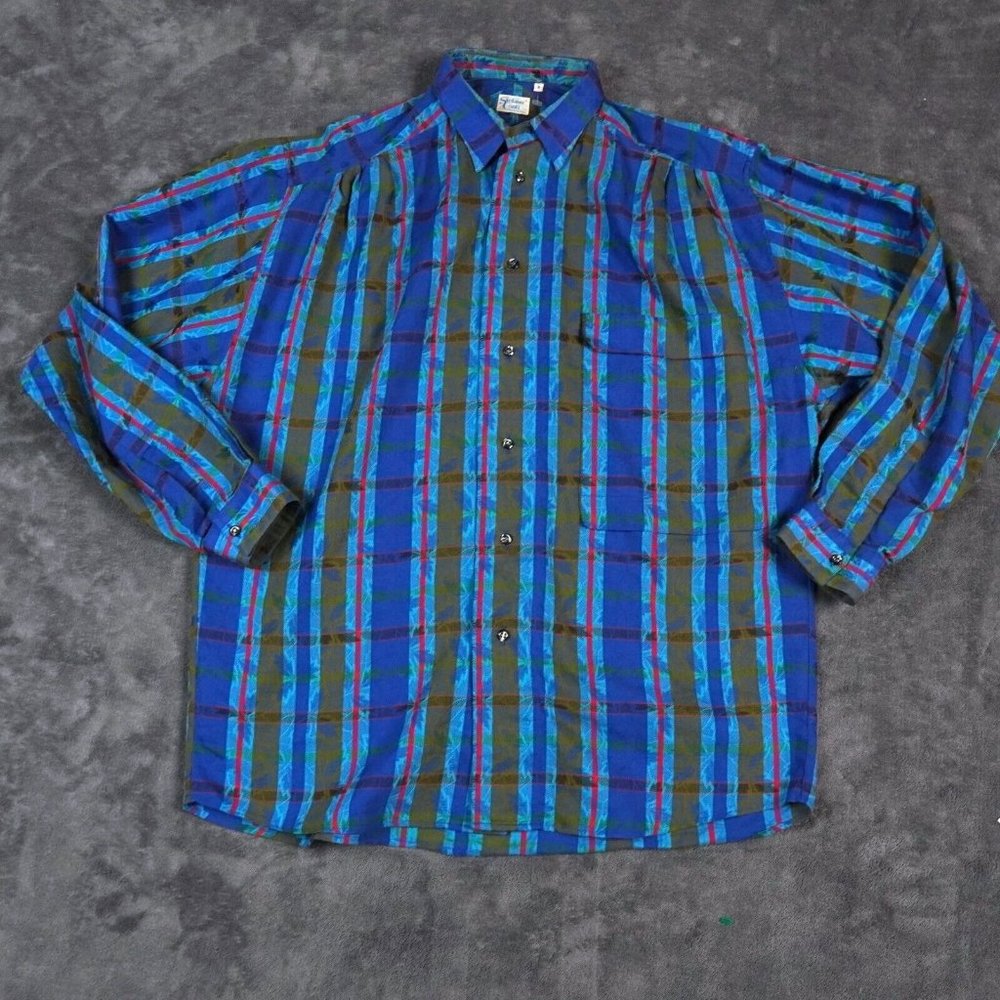Stefano Conti Hawaiian Shirt Men's Small Button Up All Over Print Jaquard Leaves
